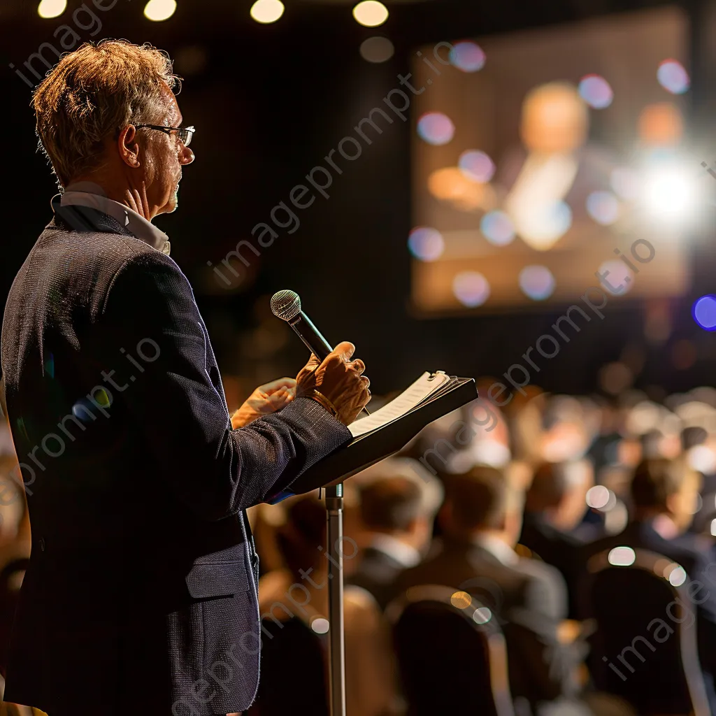 CEO delivering a keynote address in a corporate setting - Image 1