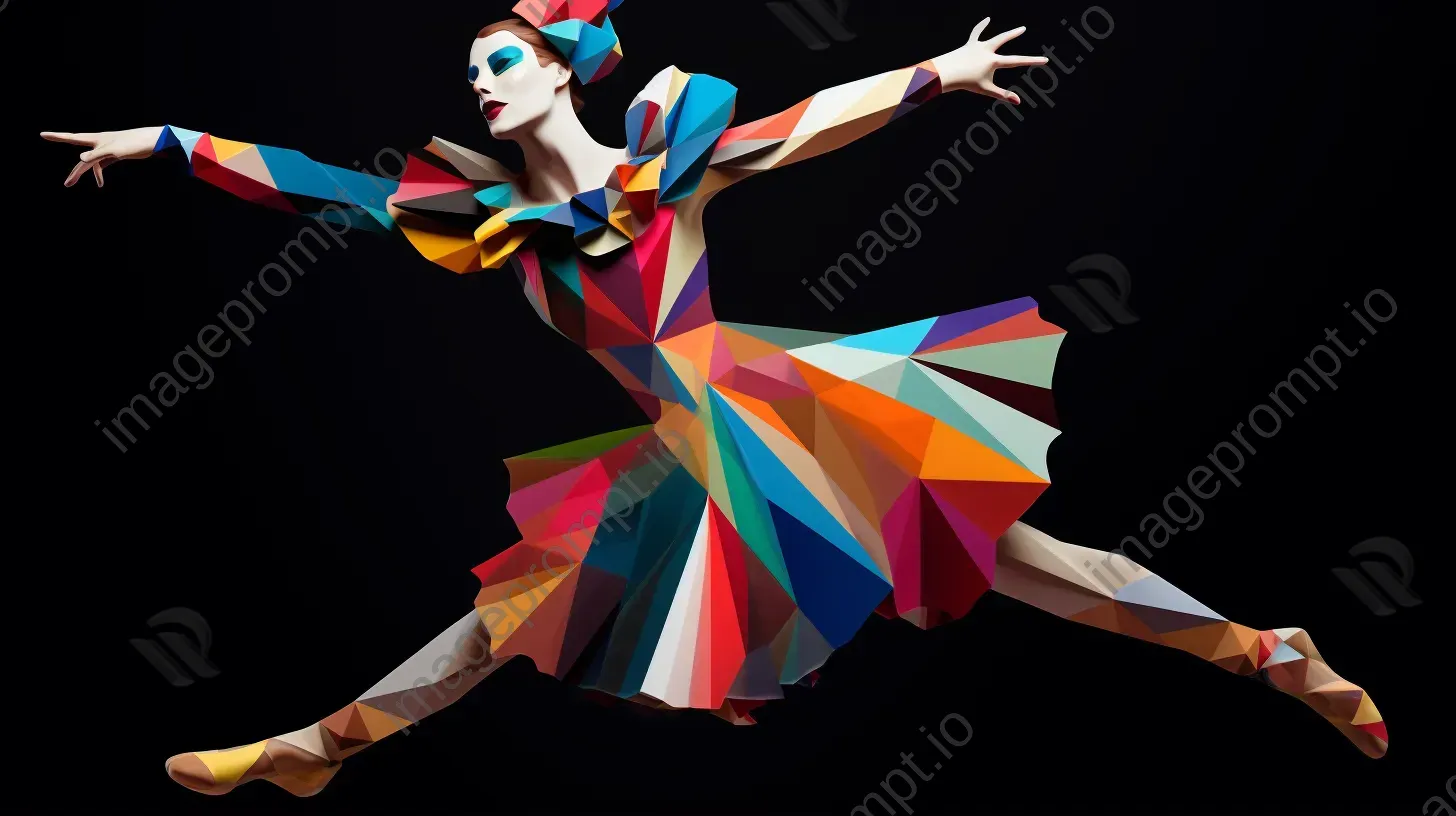 Low poly harlequin dancer in vibrant, contrasting colors - Image 1