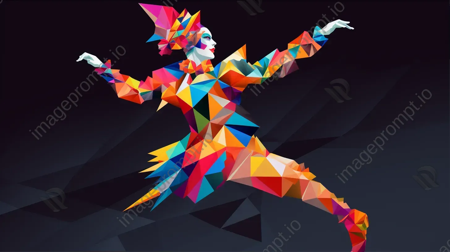 Low poly harlequin dancer in vibrant, contrasting colors - Image 3