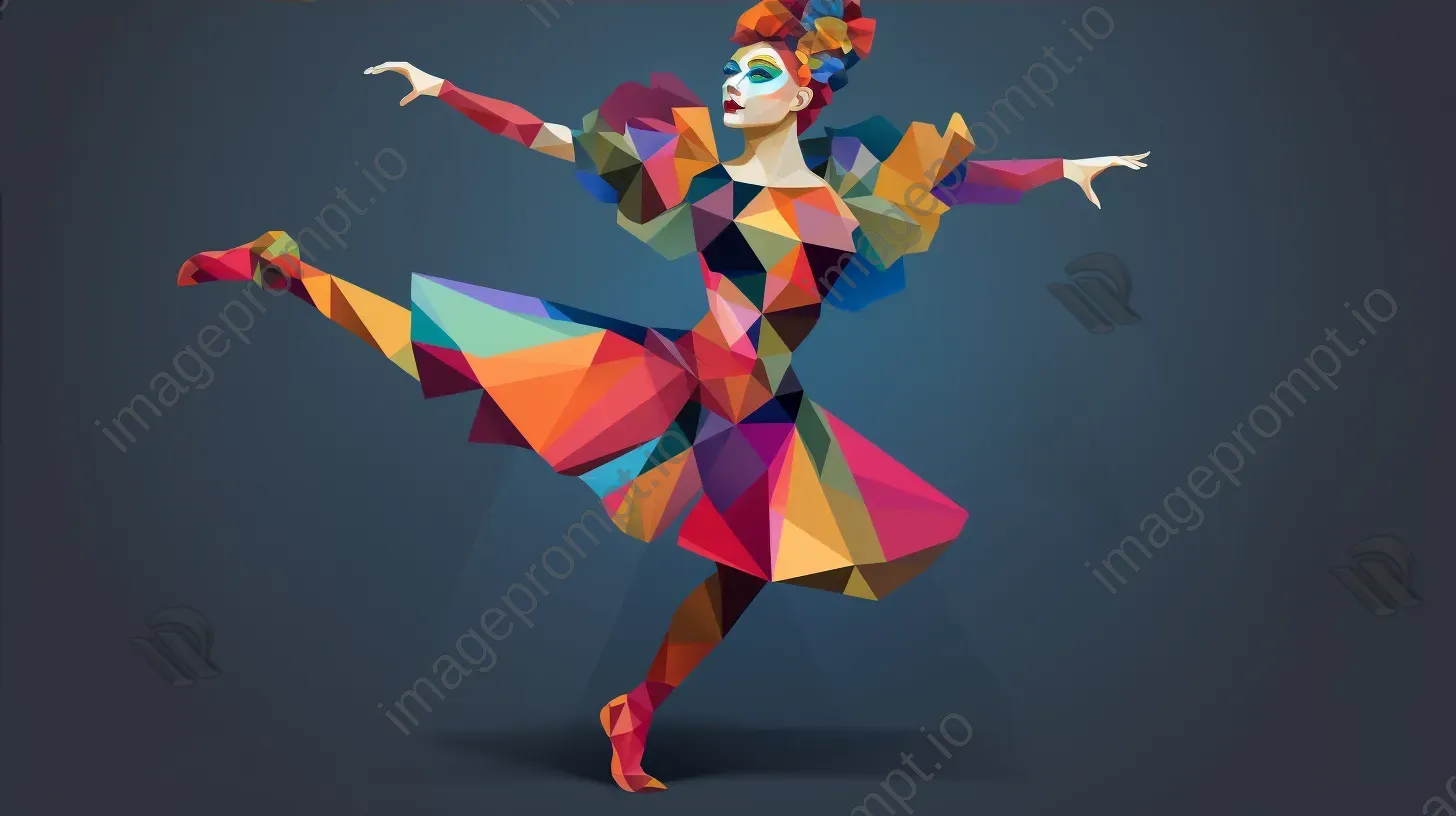 Low poly harlequin dancer in vibrant, contrasting colors - Image 4