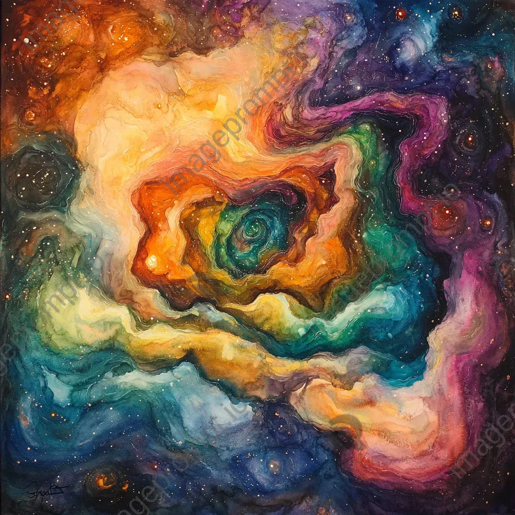 Abstract watercolor rendering of a vibrant cosmic nebula - Image 1