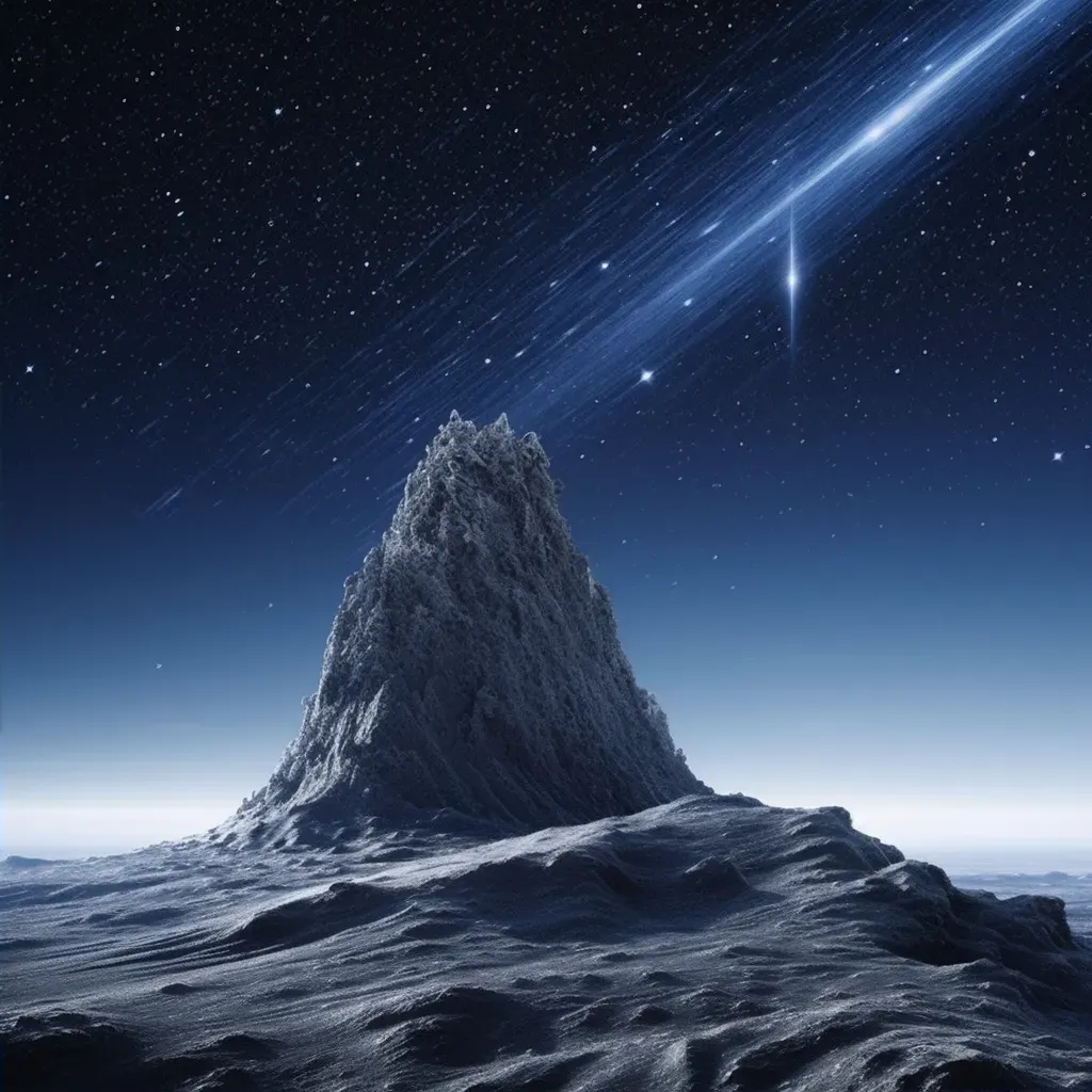 Comet surface with ice towers against starry sky and distant planet - Image 2