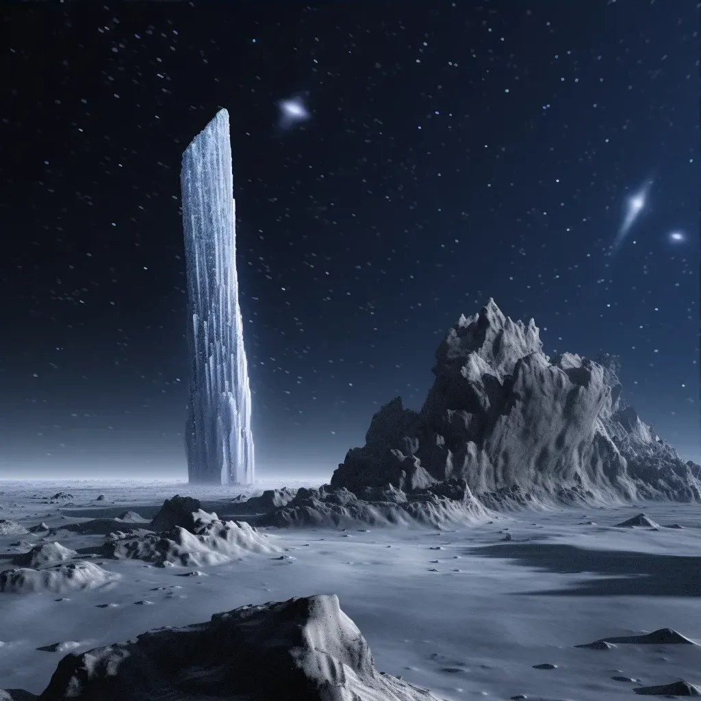 Comet surface with ice towers against starry sky and distant planet - Image 3