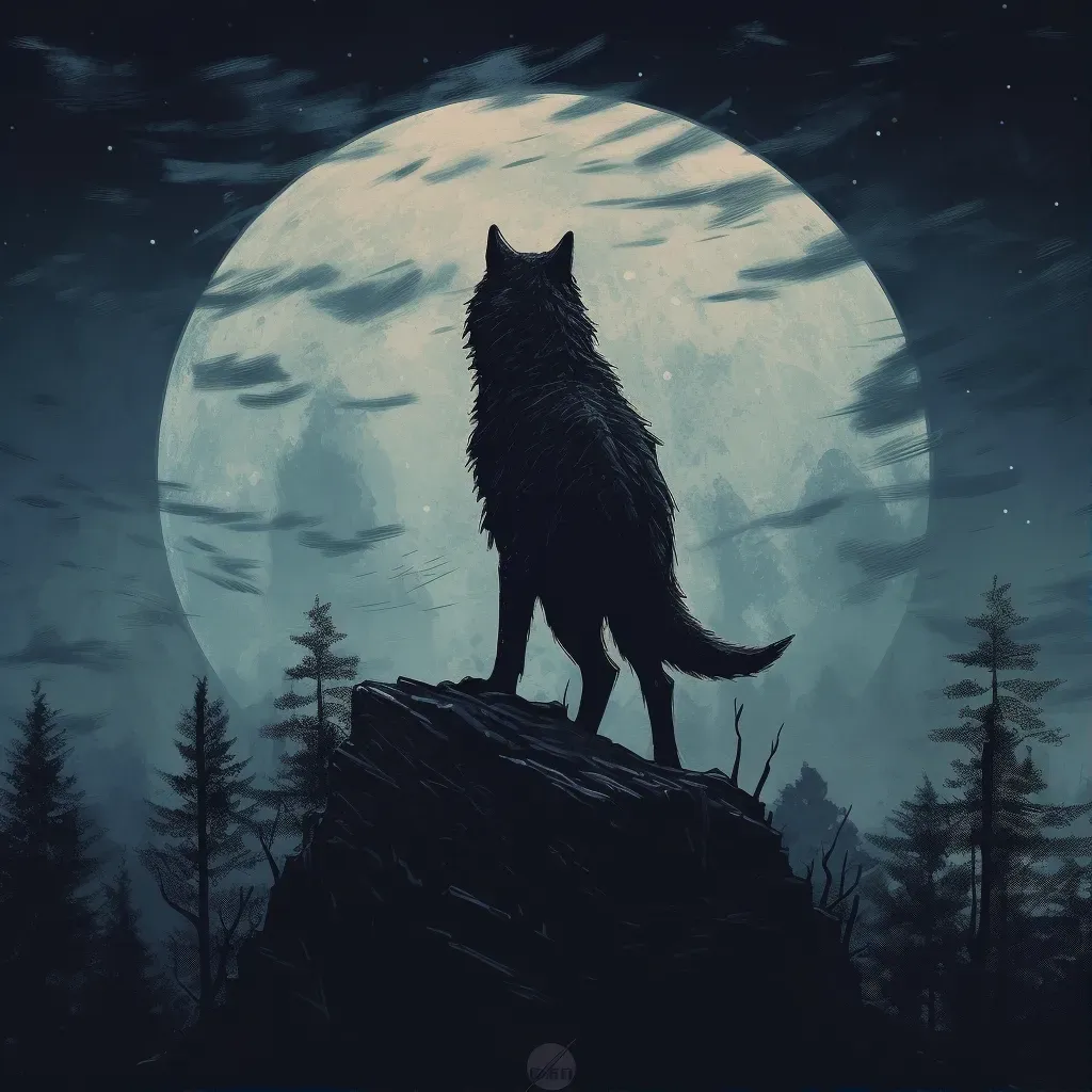 Silhouette of a lone wolf howling against the moonlit night sky - Image 1