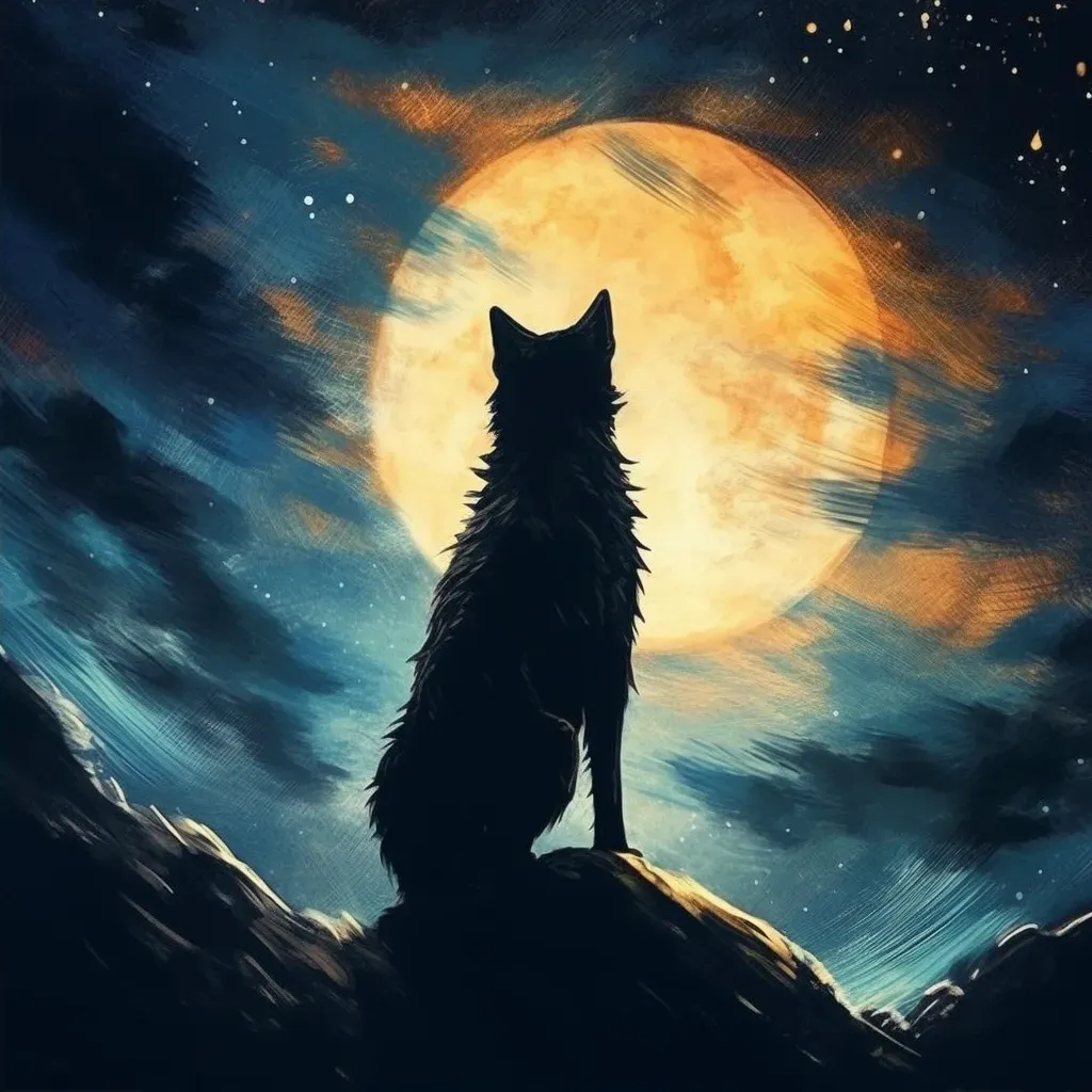 Silhouette of a lone wolf howling against the moonlit night sky - Image 2