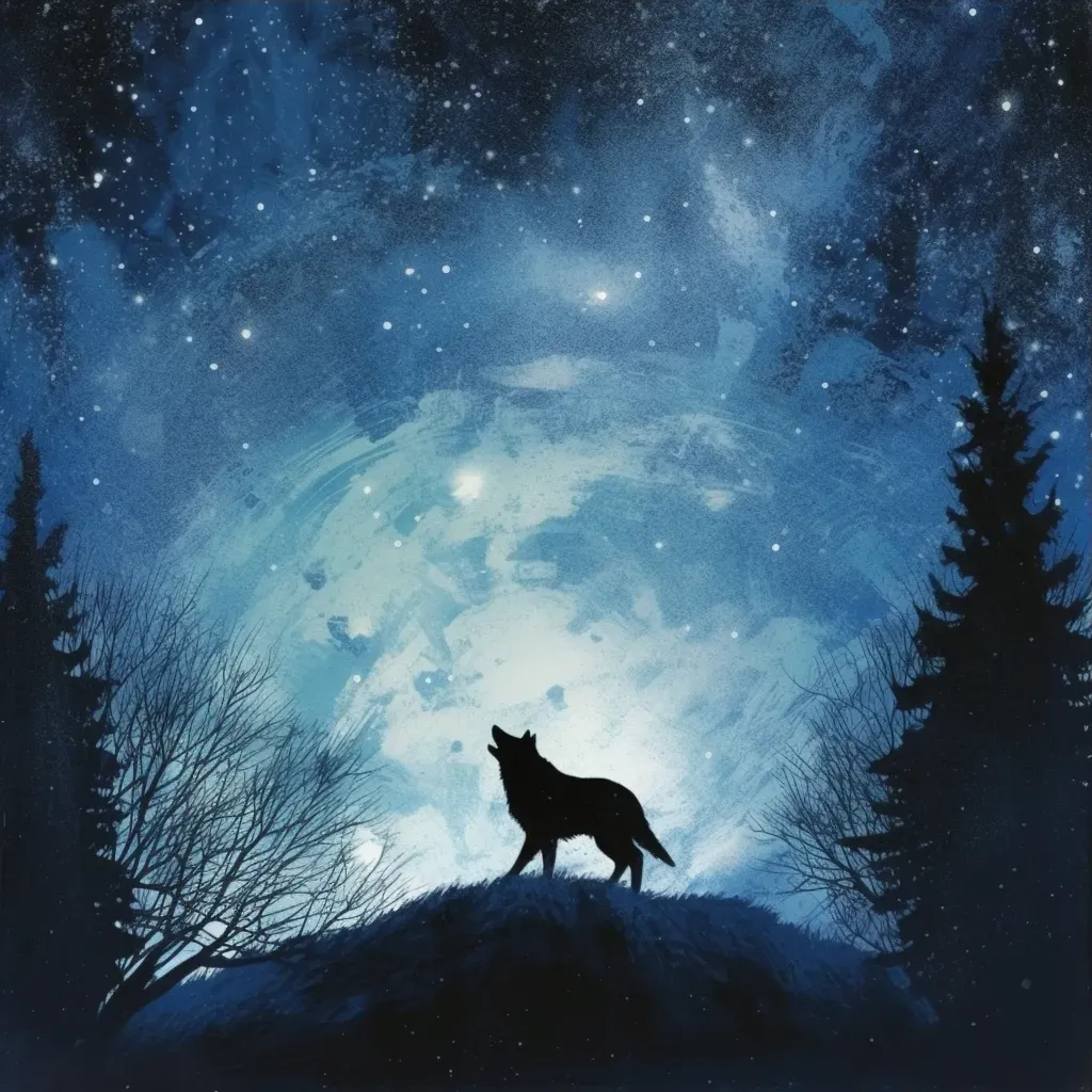 Silhouette of a lone wolf howling against the moonlit night sky - Image 3