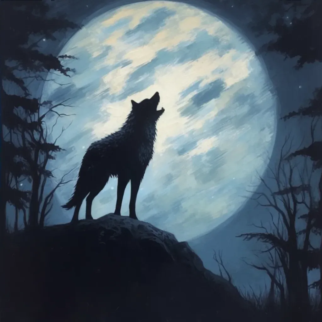 Silhouette of a lone wolf howling against the moonlit night sky - Image 4