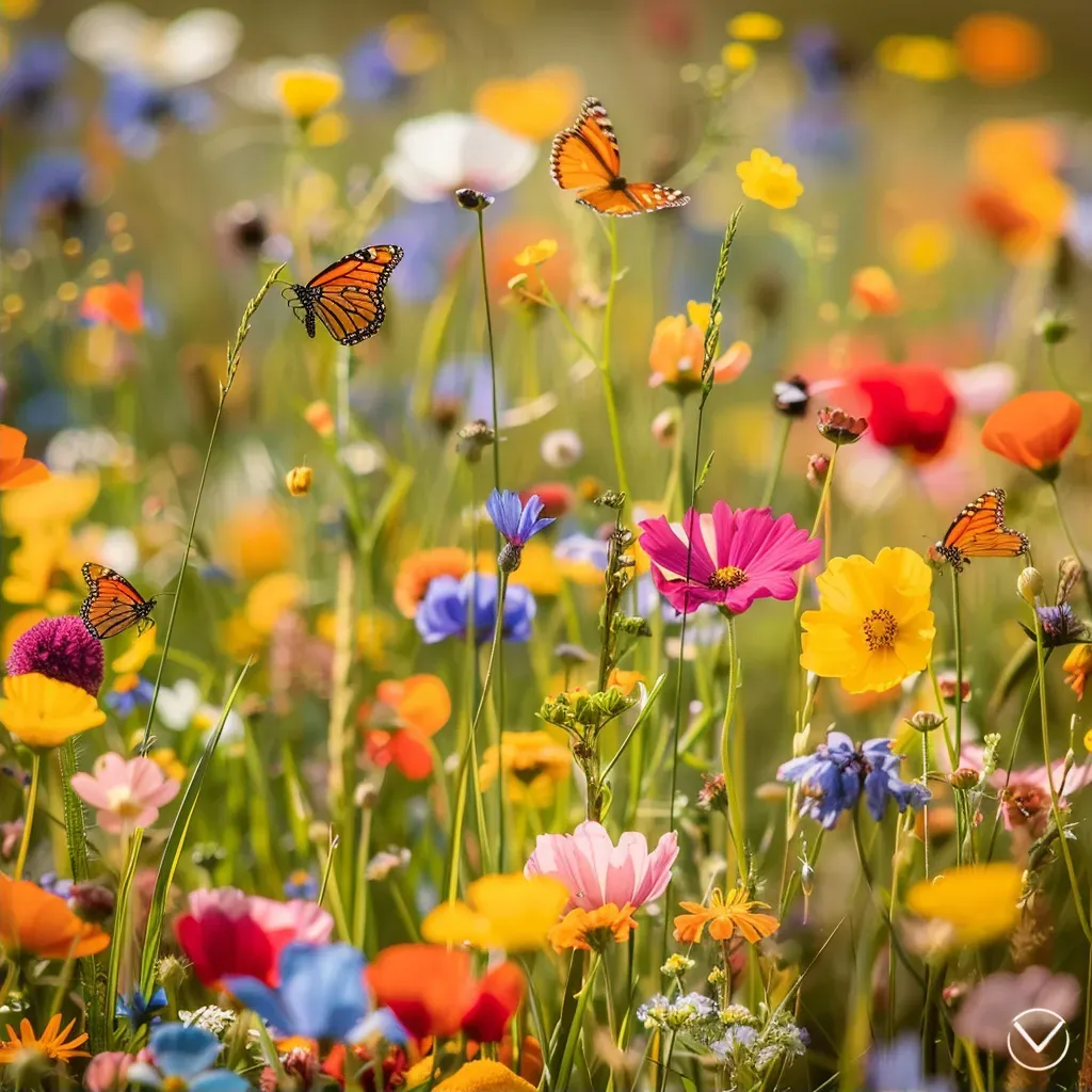 A vibrant wildflower meadow buzzing with butterflies and bees - Image 2