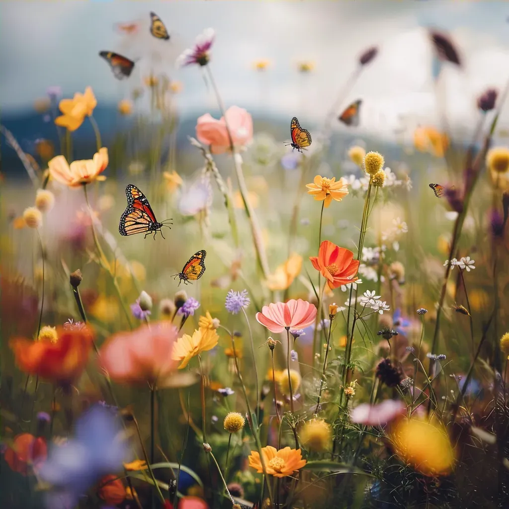 A vibrant wildflower meadow buzzing with butterflies and bees - Image 4