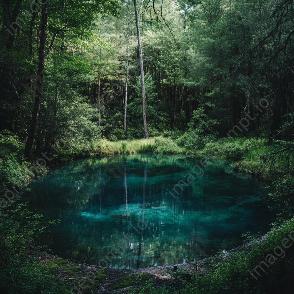 A secluded thermal spring hidden in a dense, vibrant green forest. - Image 2