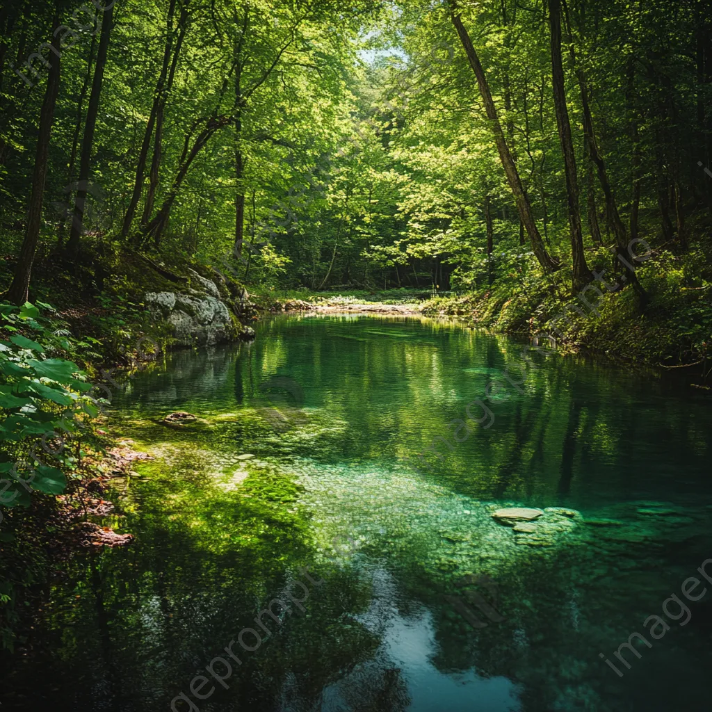 A secluded thermal spring hidden in a dense, vibrant green forest. - Image 3