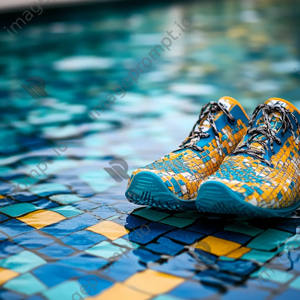 Water shoes and pool tiles at the edge of a pool - Image 1