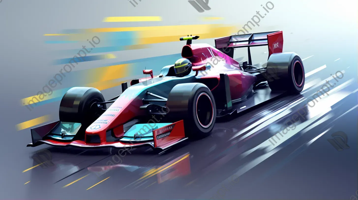 Low poly Formula 1 car racing on wet track showcasing Futurist aesthetics - Image 1