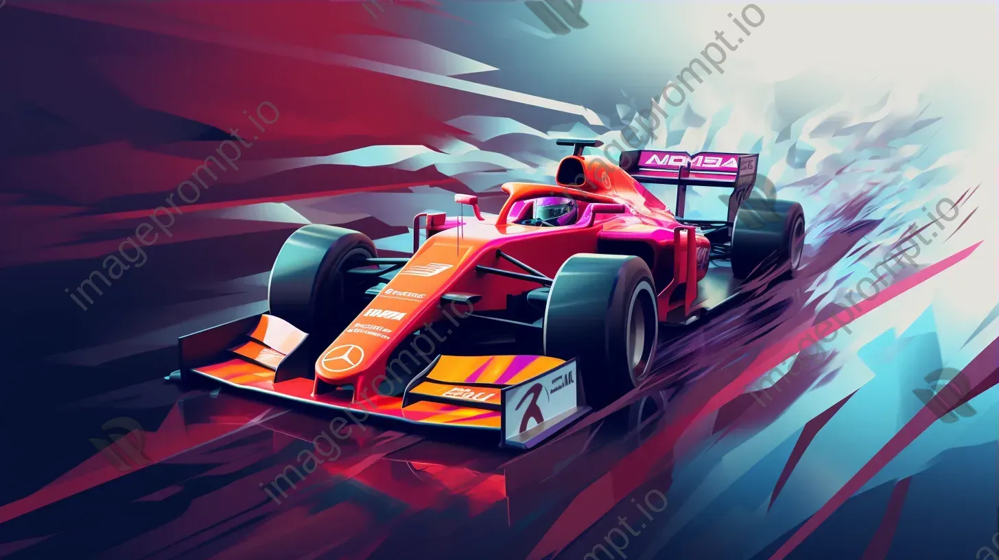 Low poly Formula 1 car racing on wet track showcasing Futurist aesthetics - Image 3