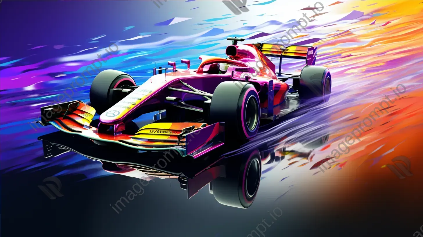 Low poly Formula 1 car racing on wet track showcasing Futurist aesthetics - Image 4