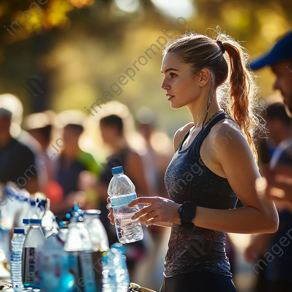 Runner hydrating at a water station during a race - Image 3