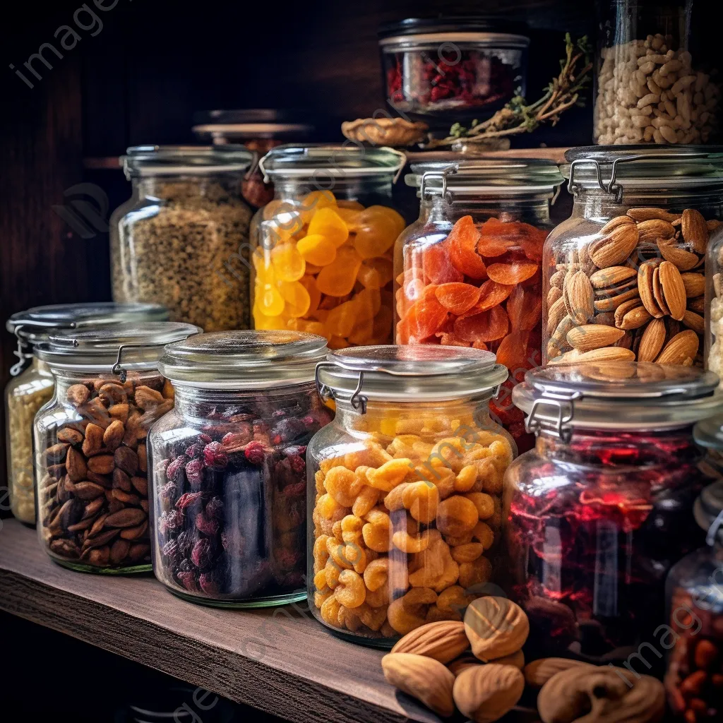 Glass jars filled with organic nuts and dried fruits. - Image 4