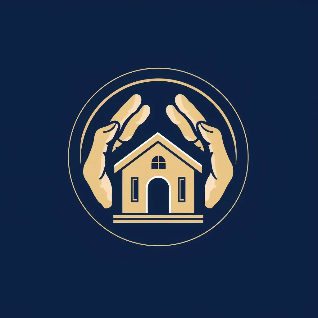 Logo with two hands coming together to create a house shape, in navy blue and gold. - Image 3