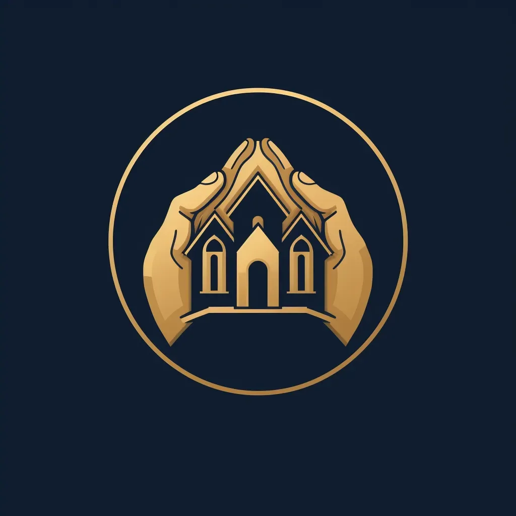 Logo with two hands coming together to create a house shape, in navy blue and gold. - Image 4