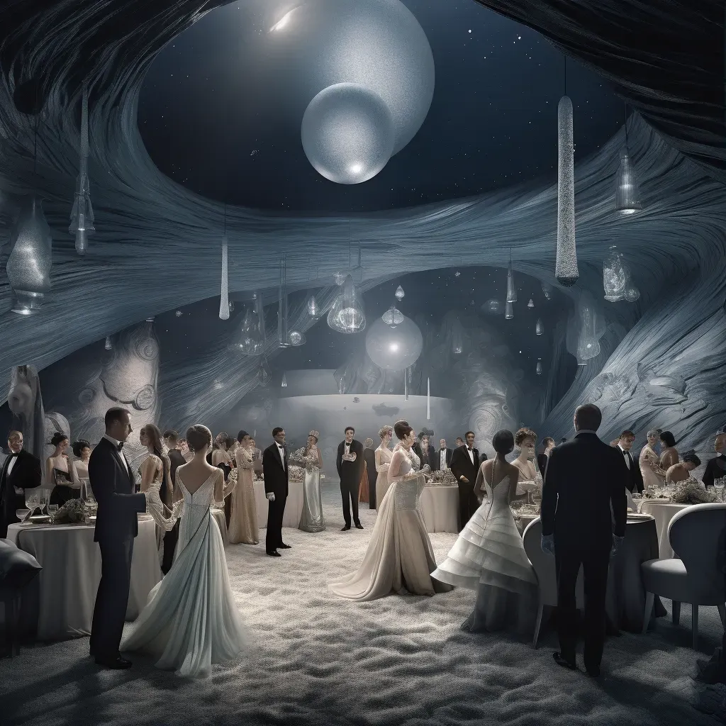 Celebrity gala event in an otherworldly setting with fashion blending fantasy and science fiction elements - Image 1