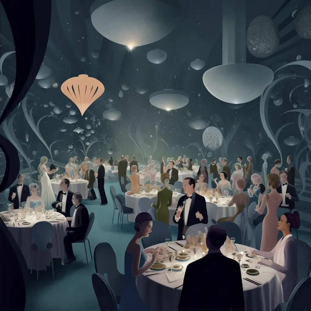 Celebrity gala event in an otherworldly setting with fashion blending fantasy and science fiction elements - Image 2