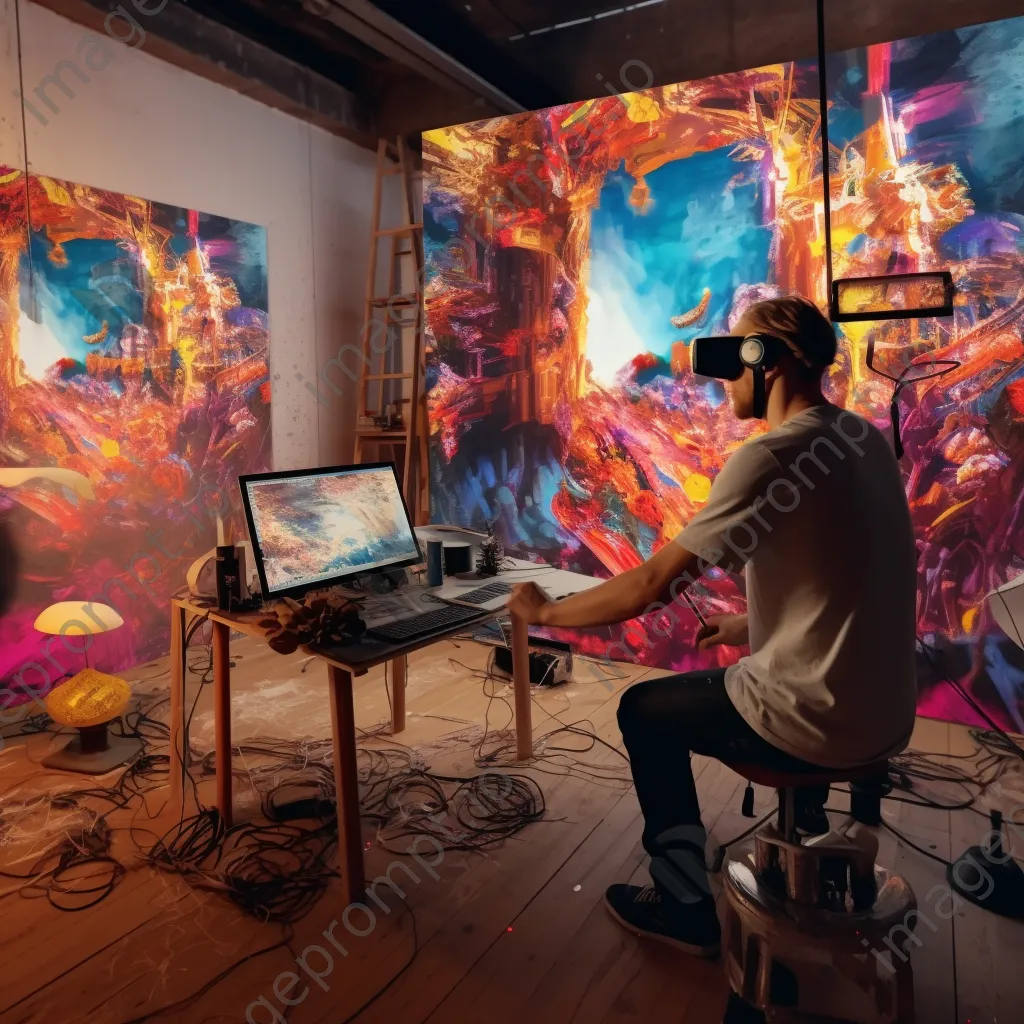 Artist creating digital art in virtual reality environment. - Image 1