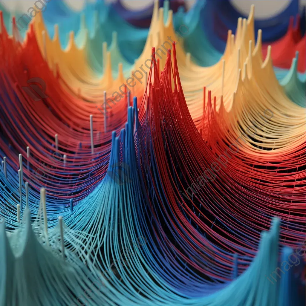 Vibrantly colored string art installation demonstrating sound waves