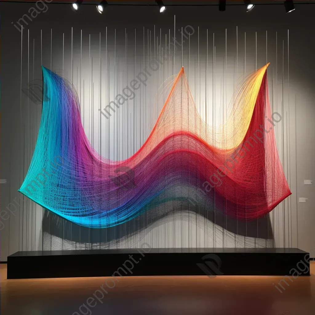 Vibrantly colored string art installation demonstrating sound waves