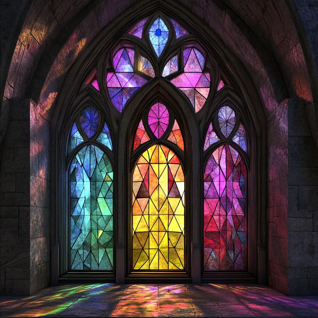 Dazzling low poly stained glass window casting colored light  - Image 2