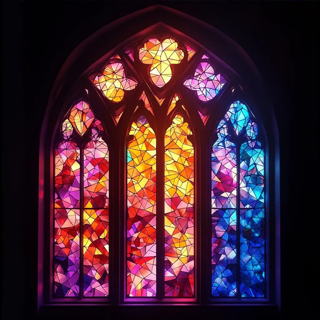 Dazzling low poly stained glass window casting colored light  - Image 4