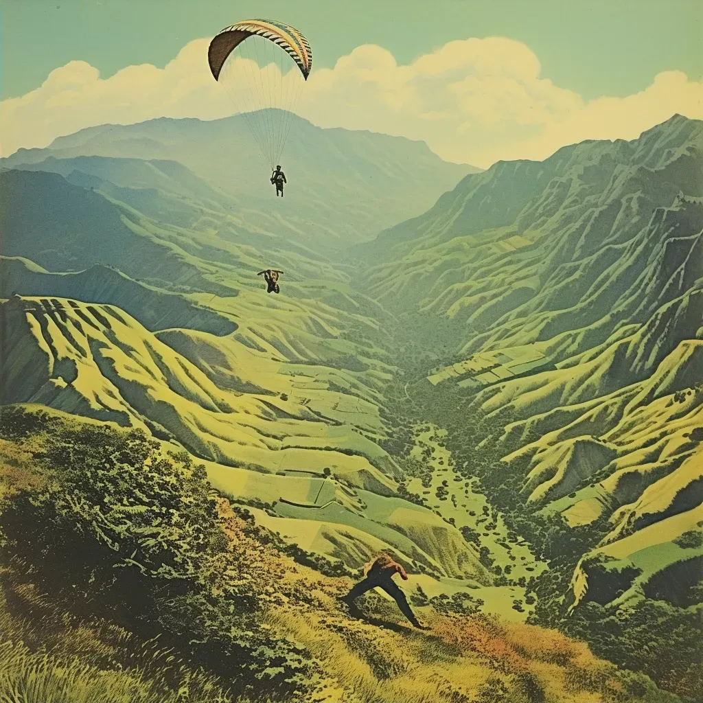 Paraglider flying over green mountains - Image 2