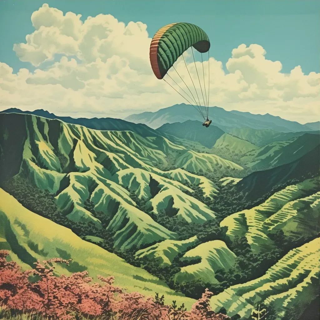 Paraglider flying over green mountains - Image 3