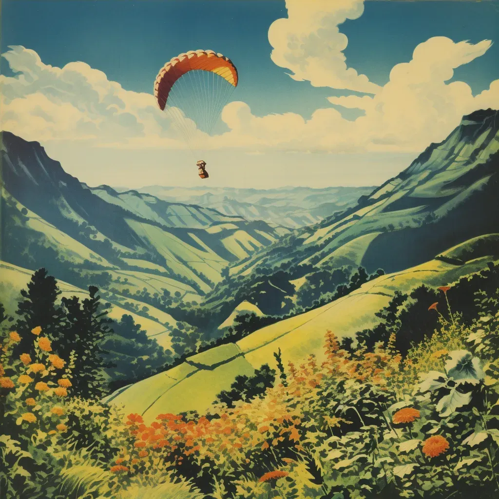 Paraglider flying over green mountains - Image 4