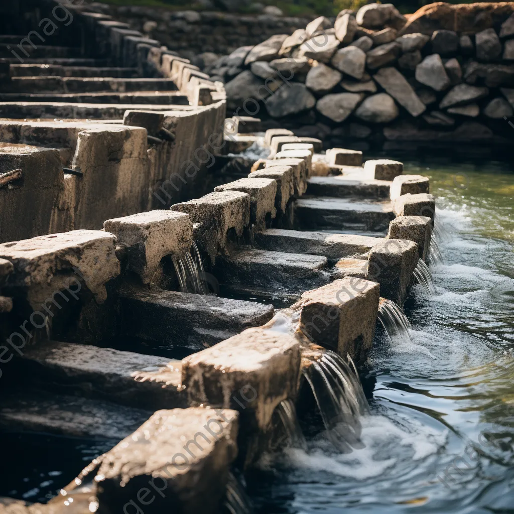 Close-up of a stone traditional weir with flowing water - Image 1