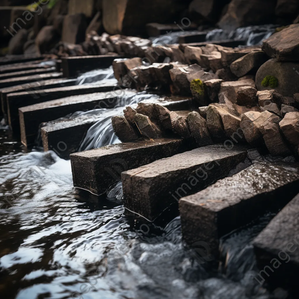 Close-up of a stone traditional weir with flowing water - Image 2