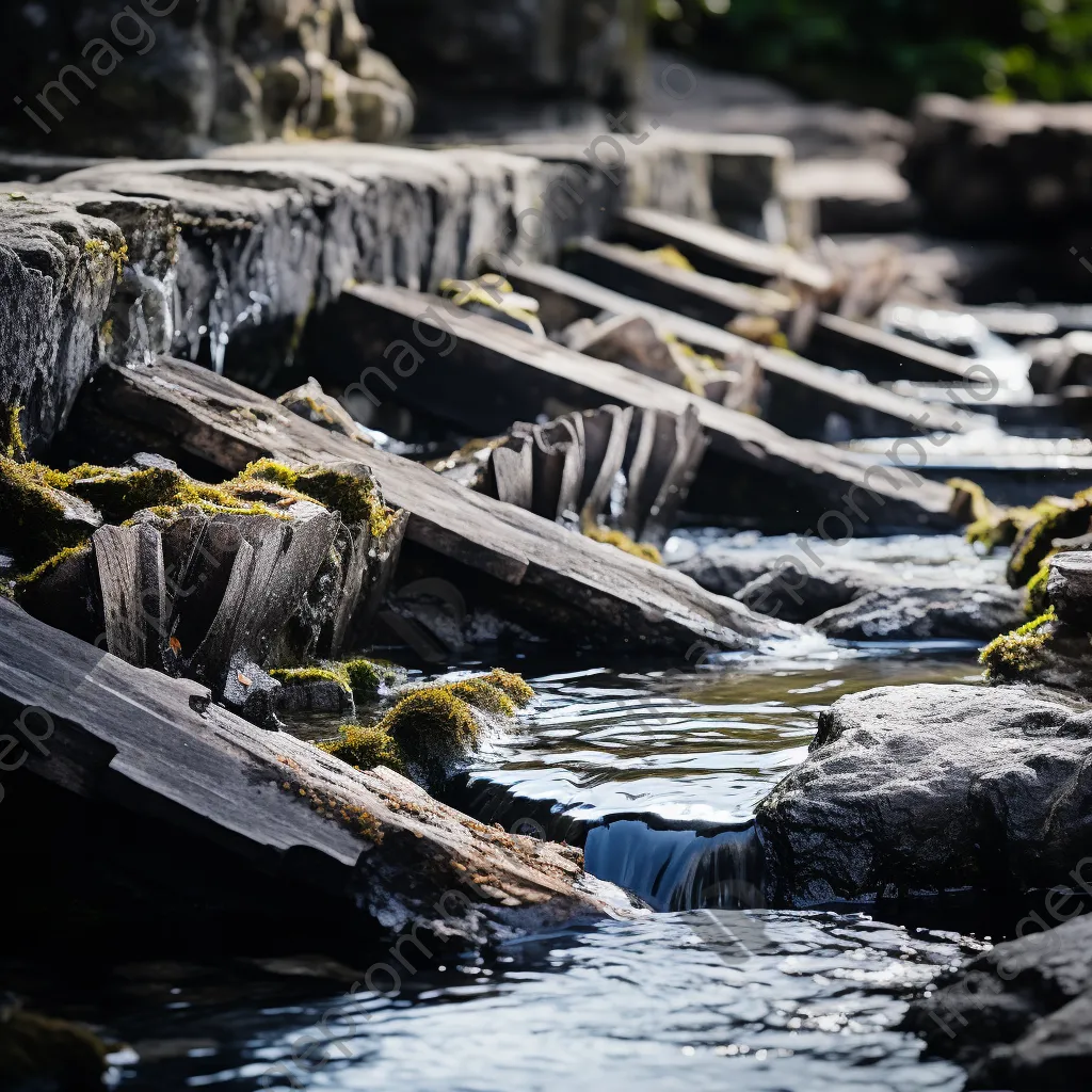 Close-up of a stone traditional weir with flowing water - Image 3