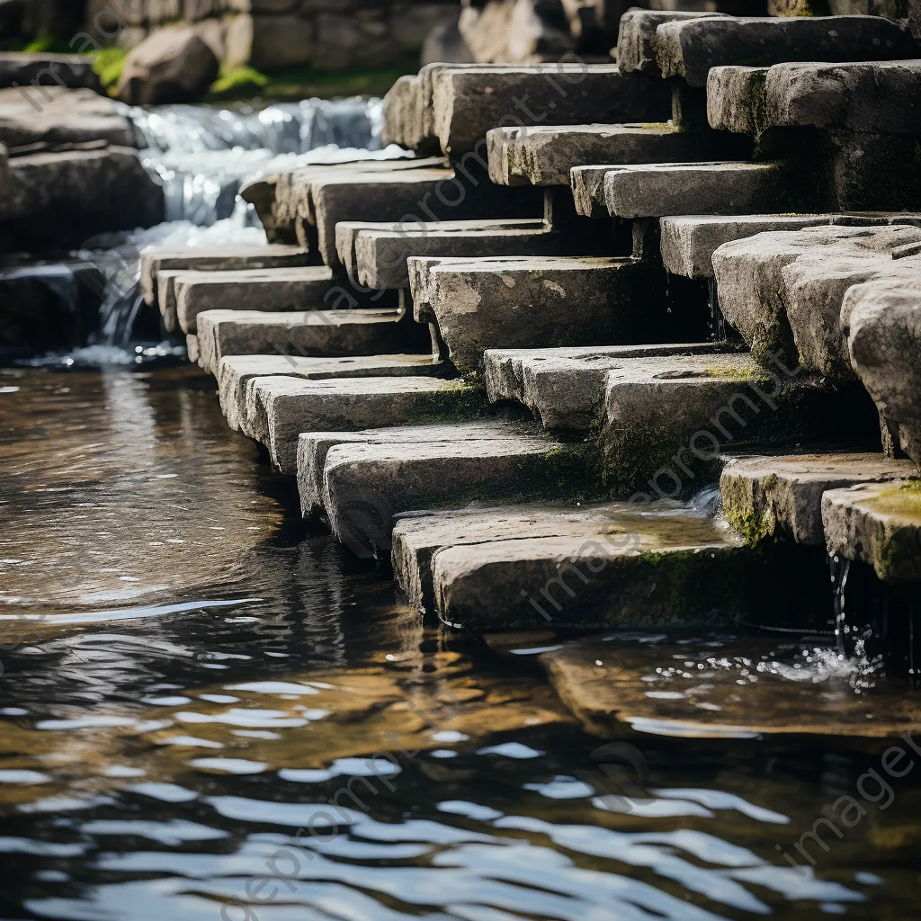 Close-up of a stone traditional weir with flowing water - Image 4