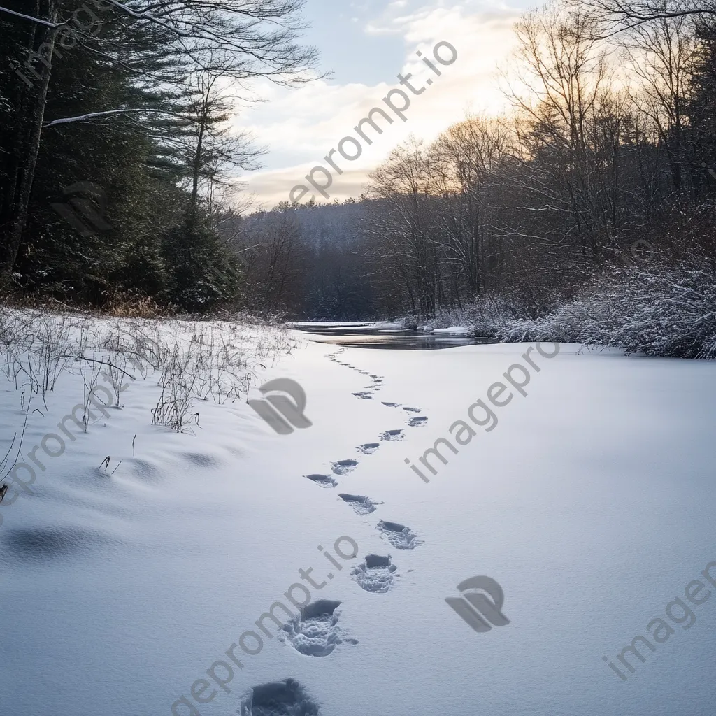 Winter hiking trail with footprints leading through a snowy landscape. - Image 3