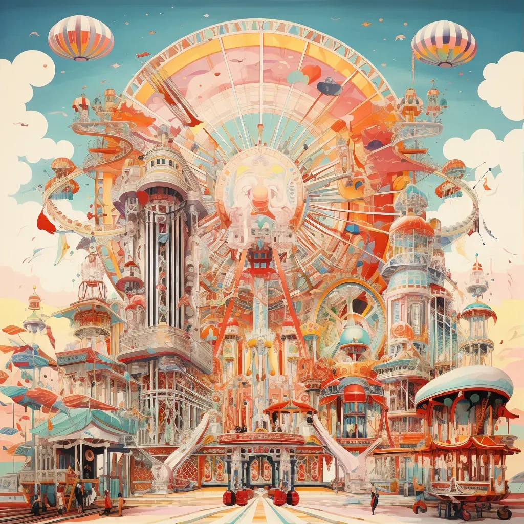 Image of a futuristic carnival with levitating rides and holographic game stalls - Image 1