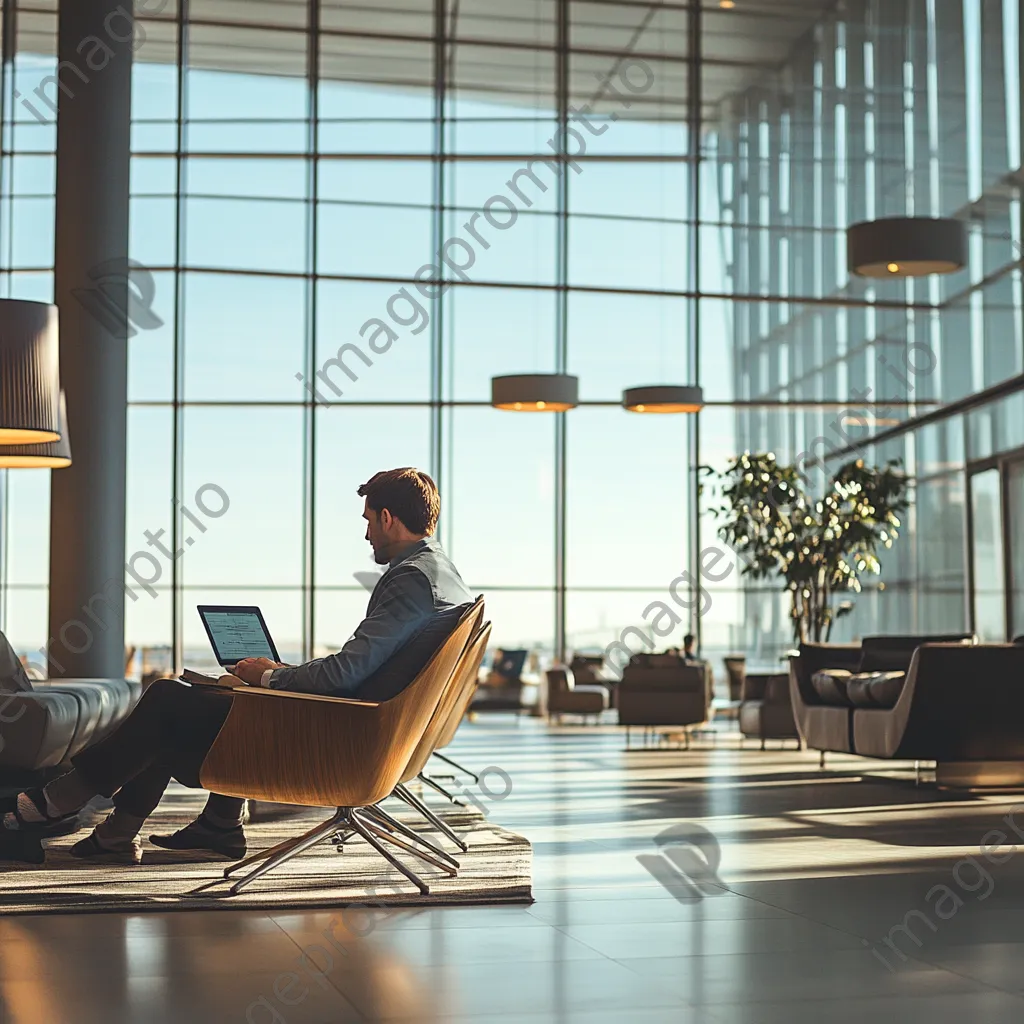 Corporate traveler on video conference in airport lounge. - Image 1