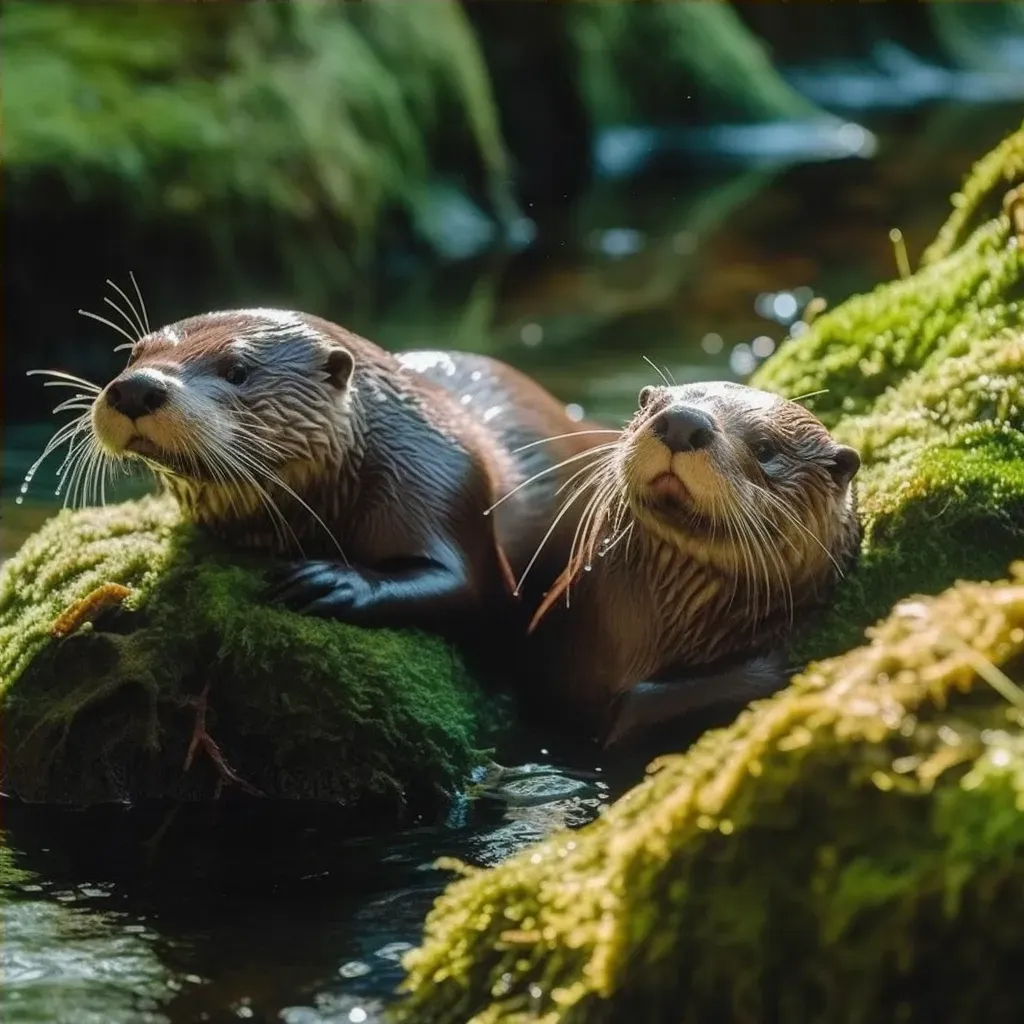 Playful otters sliding into crystal clear water - Image 4