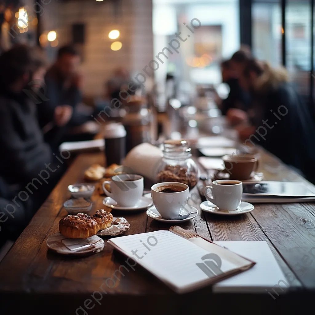 Teams gathering around a table with coffee and pastries for a brainstorming session - Image 1