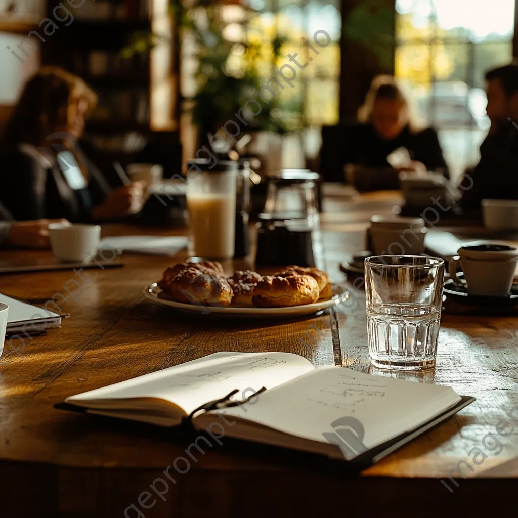 Teams gathering around a table with coffee and pastries for a brainstorming session - Image 2