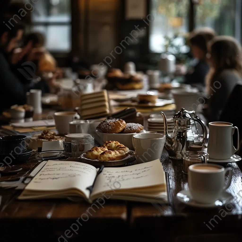 Teams gathering around a table with coffee and pastries for a brainstorming session - Image 3