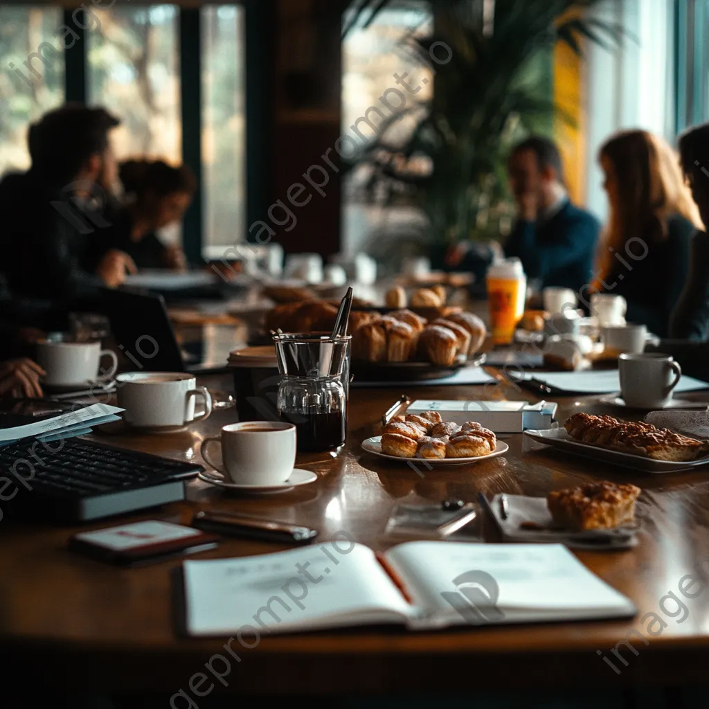 Teams gathering around a table with coffee and pastries for a brainstorming session - Image 4