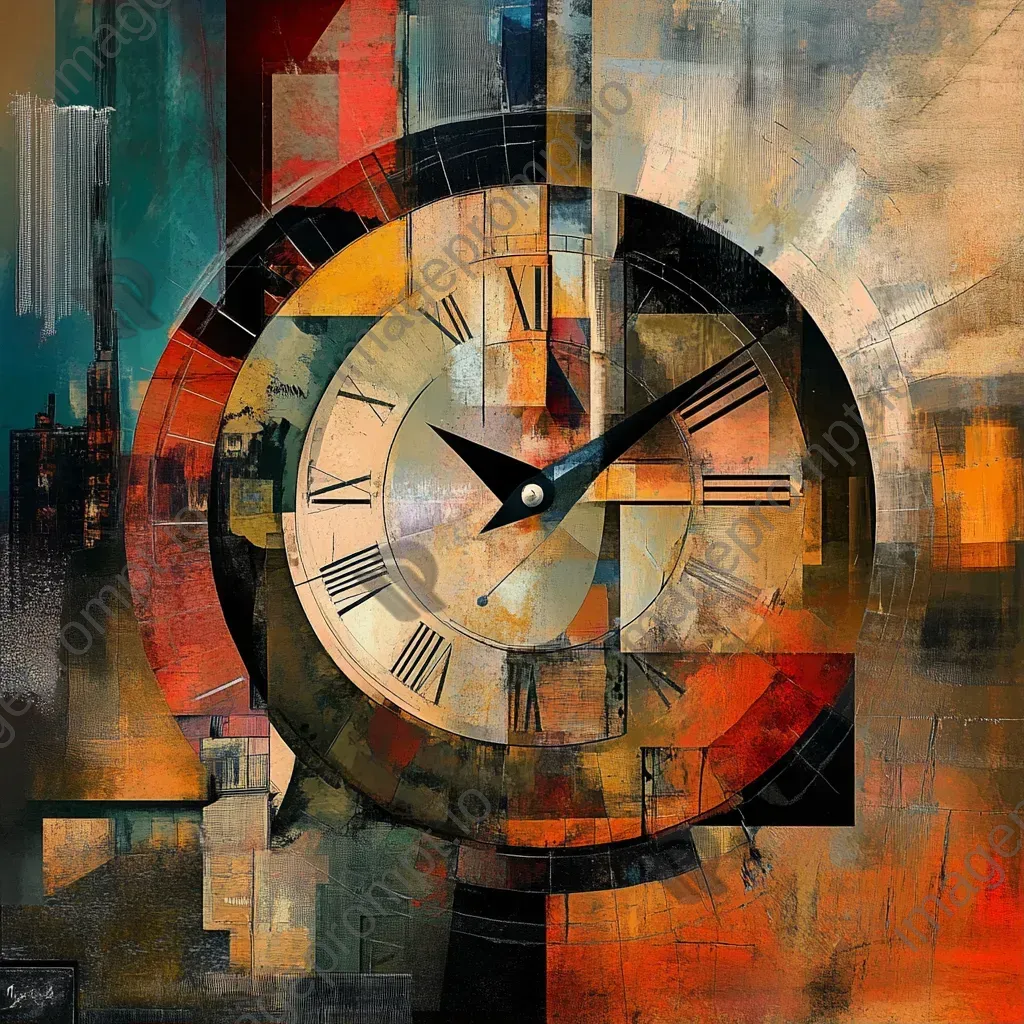 Digital painting of deconstructed clock elements representing an abstract concept of time - Image 1