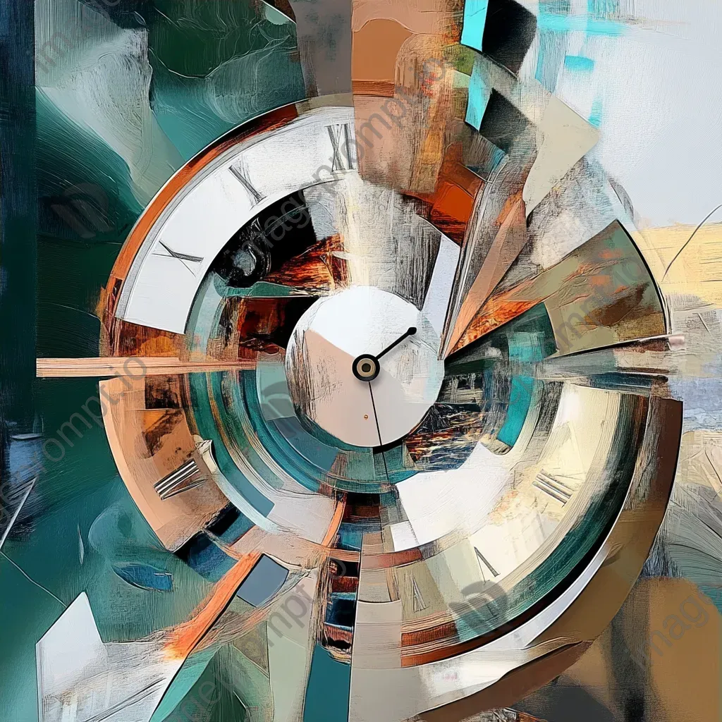 Digital painting of deconstructed clock elements representing an abstract concept of time - Image 4