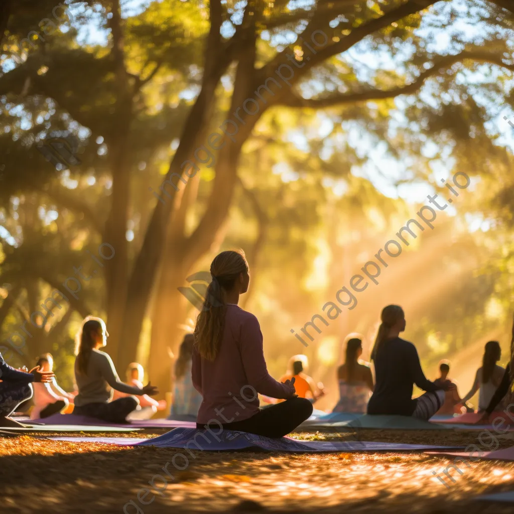 Participants practicing yoga outdoors at a festival - Image 1