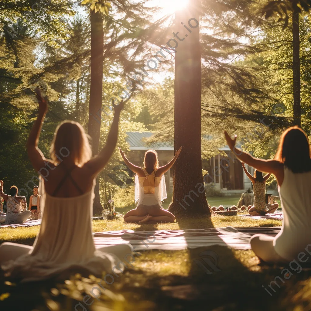 Participants practicing yoga outdoors at a festival - Image 3