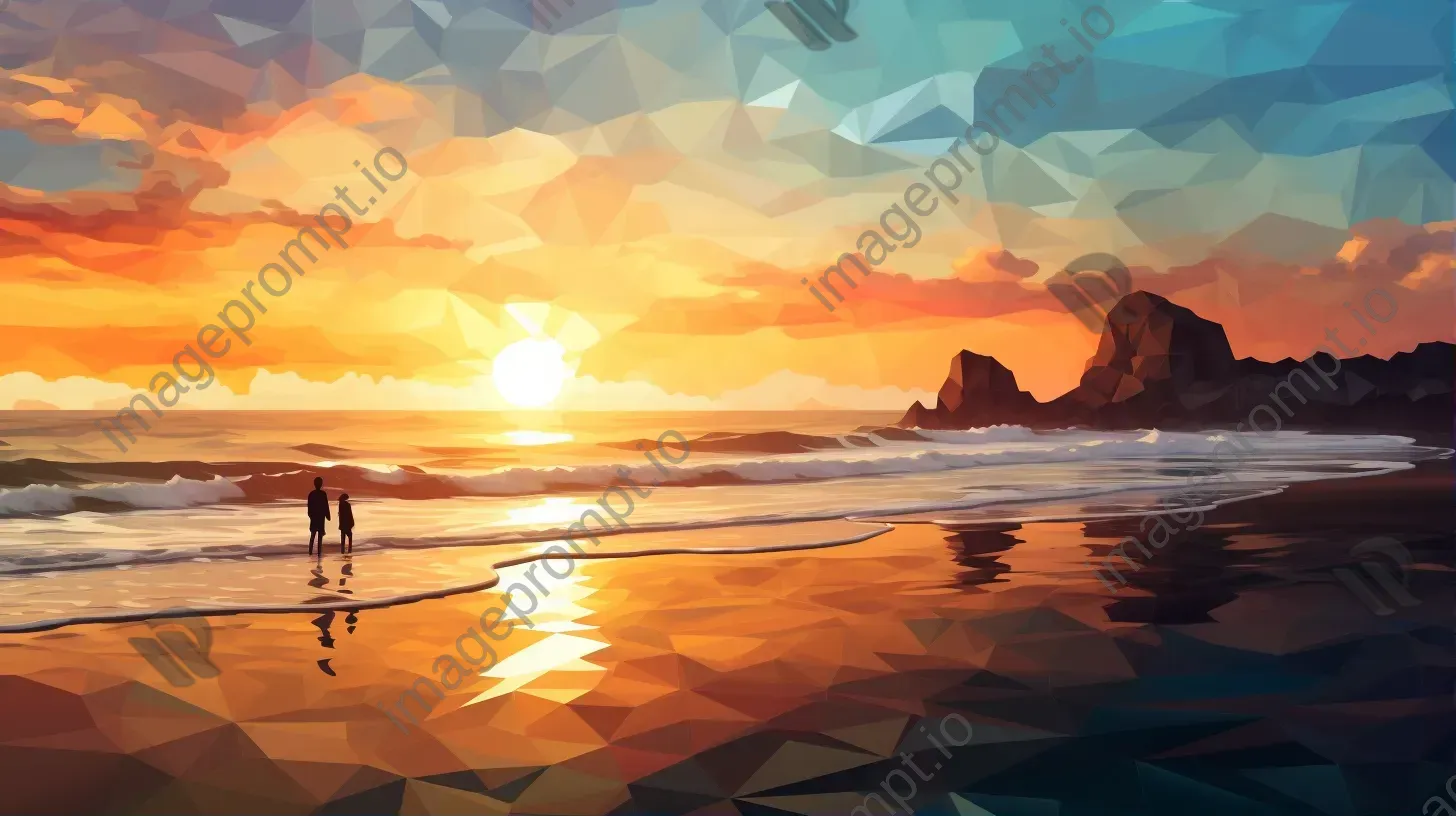 Polygonal depiction of a beach sunset - Image 1